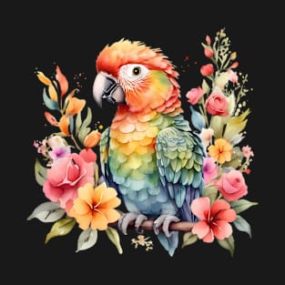 A parrot decorated with beautiful watercolor flowers T-Shirt