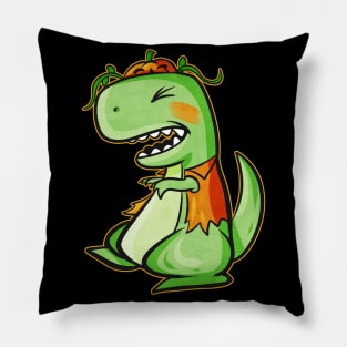 Tyrannosaurus Rex T-Rex With Vest And Pumpkin For Halloween Pillow