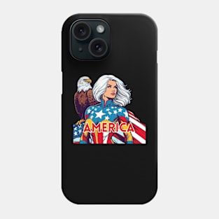 America Female Patriotic 70s Comic Book Superhero July 4 Phone Case