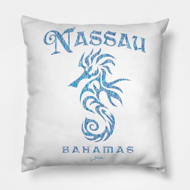 Nassau, Bahamas, Seahorse (Distressed) Pillow by jcombs