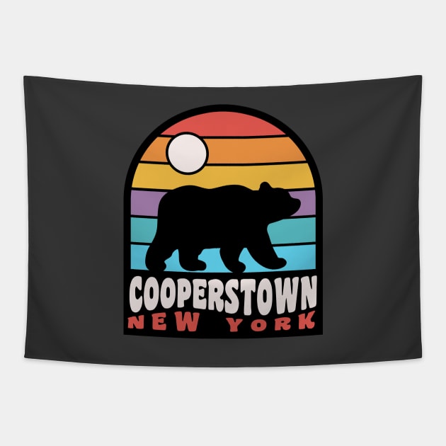 Cooperstown New York Bear Bear Retro Sunset Tapestry by PodDesignShop