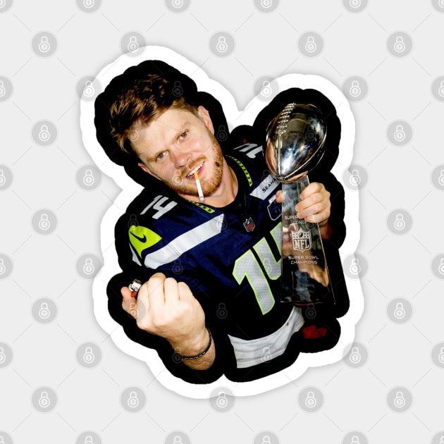 Sam Darnold #14 "GEQBUS" Super Bowl LX Champion Vintage Graphic Tee Magnet by dtr_art