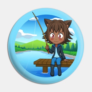 I Would Rather Be Fishing - Chibi Cat Girl Pin