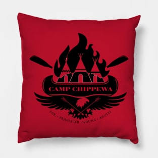 Camp Chippewa Wednesday Addams Inspired Eagle and Canoe Fan Logo in Black Pillow