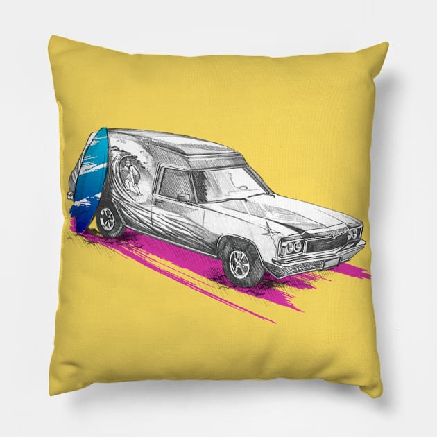 Retro surfer surfboard car Pillow by Shirt.ly