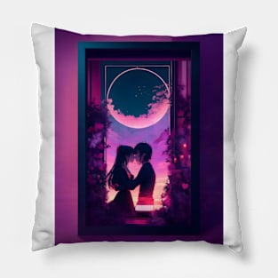 Valentine's day anime couple in moon Pillow