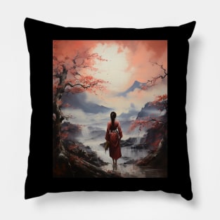 Japanese Sakura Garden Geisha Mount Fuji Cherry Blossom Pillow