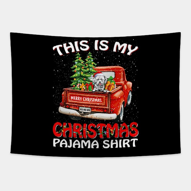 This Is My Christmas Pajama Shirt Lhasa Apso Truck Tree Tapestry by intelus