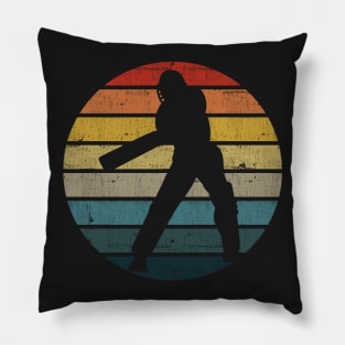 Cricket Player Silhouette On A Distressed Retro Sunset graphic Pillow