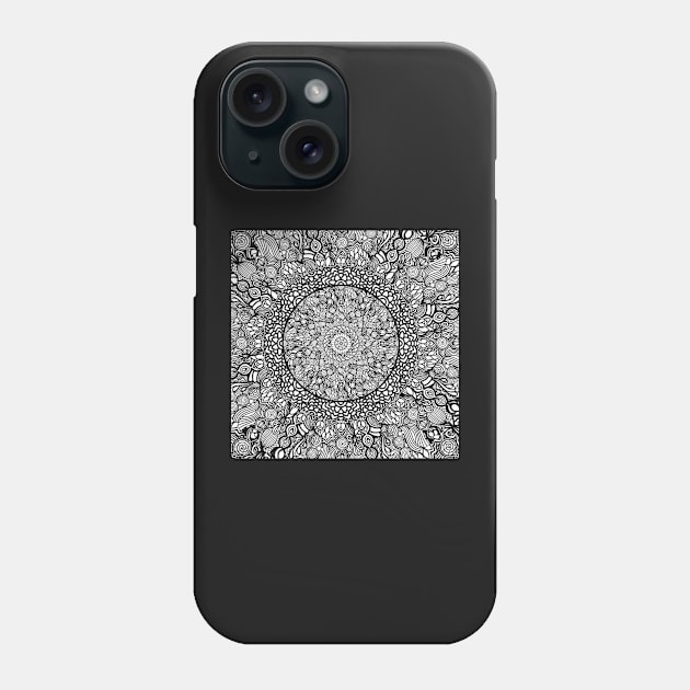 Zentangle Mandala, Black and White Digital Illustration Phone Case by cherdoodles