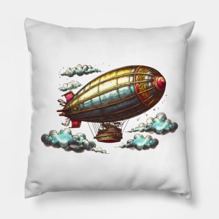 Fantasy Steampunk Flying Zepplin Pillow