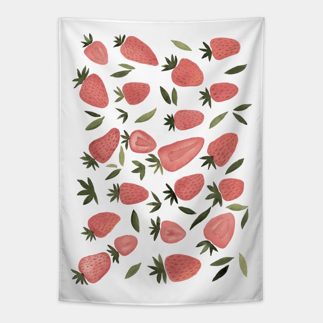 Watercolors strawberries - dusty pink and olive Tapestry by wackapacka