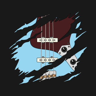 Ripped Bass Guitar J-Style Blue Color T-Shirt