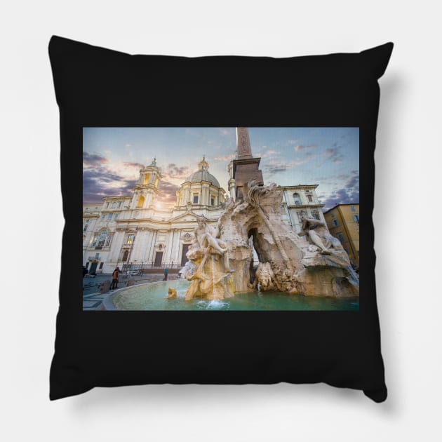 Fountain of the Four Rivers in Rome, Italy in Piazza Navona Pillow by mitzobs