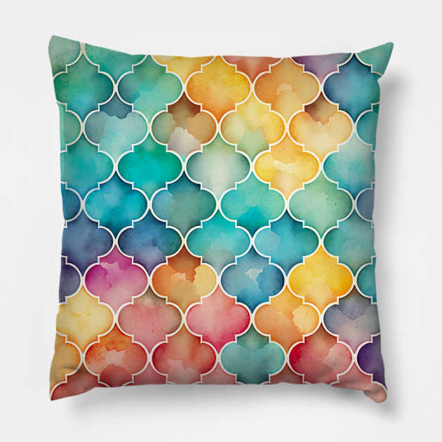 Watercolor Mosaic Pattern Pillow by The Maple Latte Shop