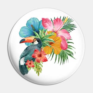 Tropical Toucan in Vibrant Bouquet Pin