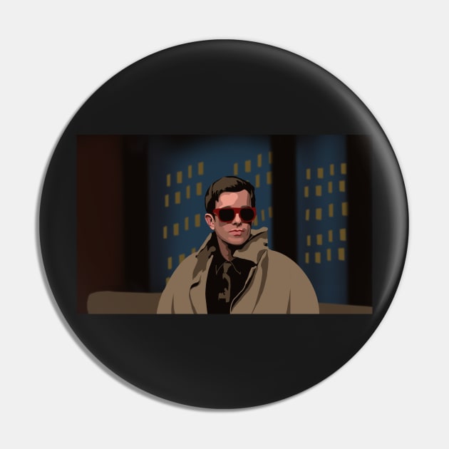 John Mulaney on Seth Meyers in Trench Coat Sunglasses Pin by fionatgray