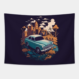 Vintage Car Illustration Tapestry