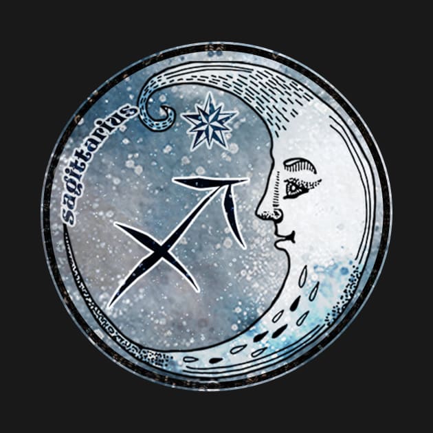 Sagittarius Moon Sign Astrology Zodiac Symbol Stars and Crescent Moon by graphicbombdesigns