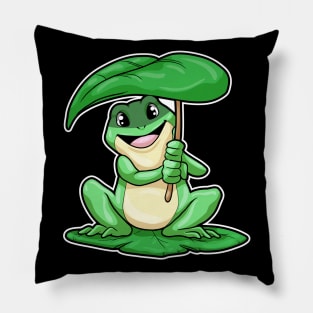 Frog on Leaf with Umbrella Pillow