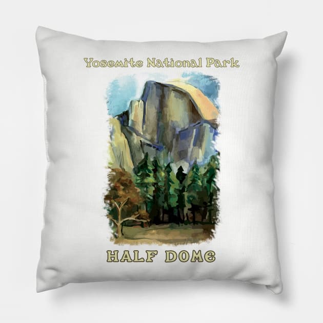 Half Dome, Yosemite National Park, painterly design Pillow by jdunster
