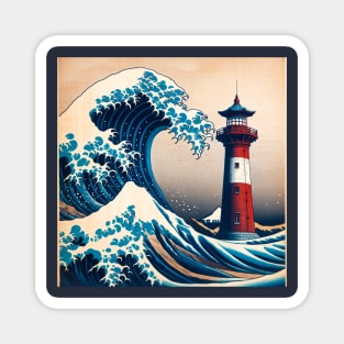 Kanagawa Lighthouse Wave - Lighthouse Japanese Magnet