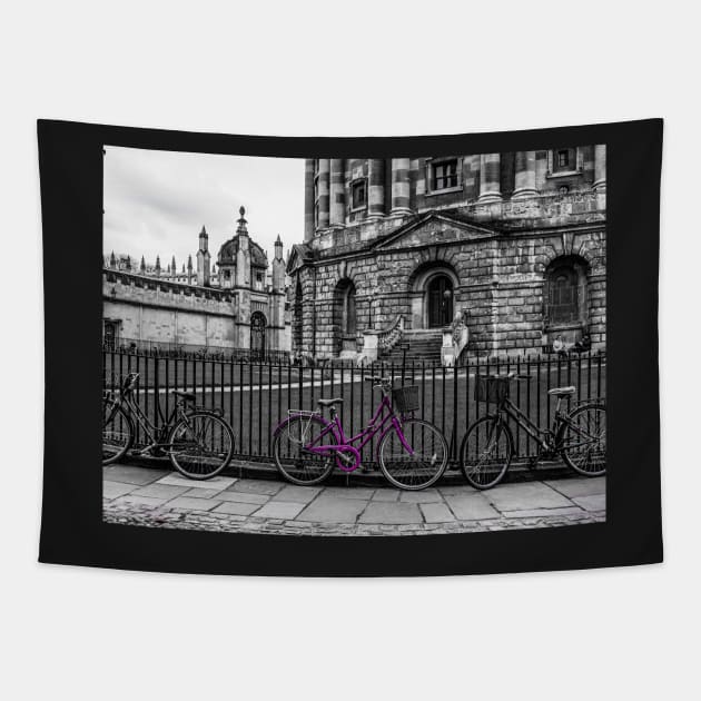 Purple Bicycle at Radcliffe Camera is a building of Oxford University, England, Oxford, UK Tapestry by fantastic-designs