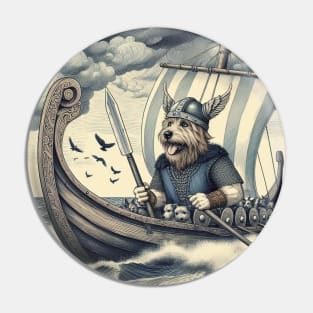 Cute horned Viking dog on a Viking boat Pin