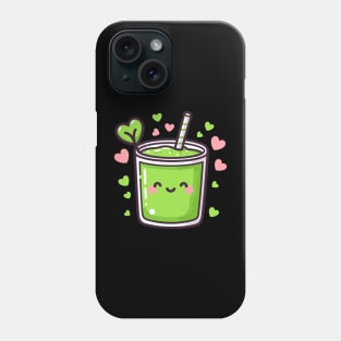 Cute Kawaii Green Smoothie Drink with Hearts | Vegan Design for Kawaii Lovers Phone Case