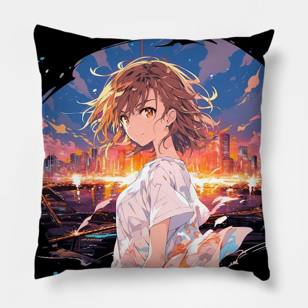 misaka in town Pillow by WabiSabi Wonders