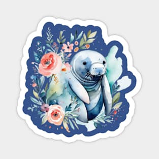 Floral manatee Magnet