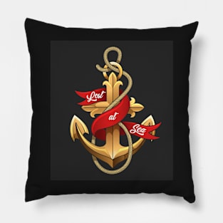 Emblem of golden Anchor and red banner Pillow