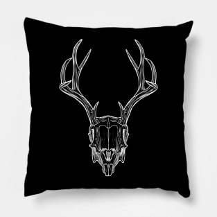 Deer Skull - White on Black Pillow