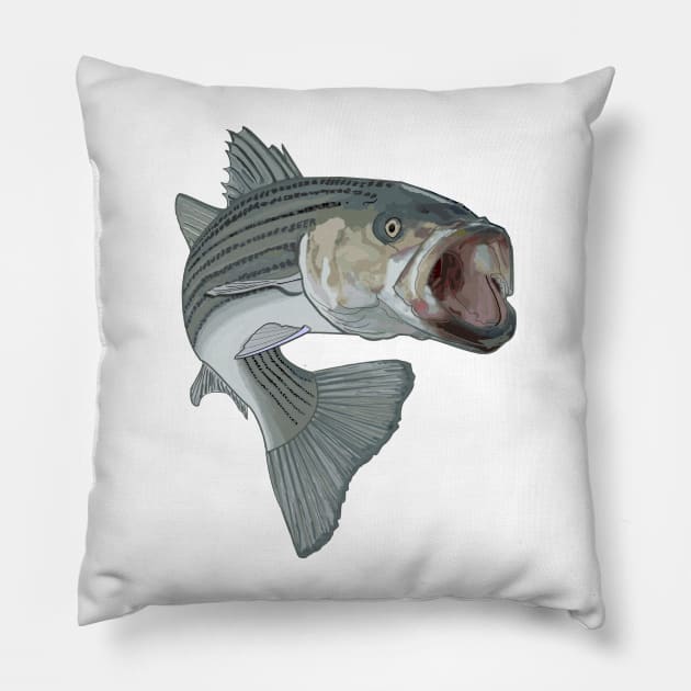 striped bass fishing Pillow by Hook Ink