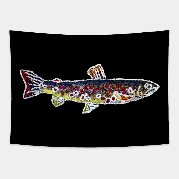 Fishes in Stitches 006 Trout Tapestry by Therese Kerbey