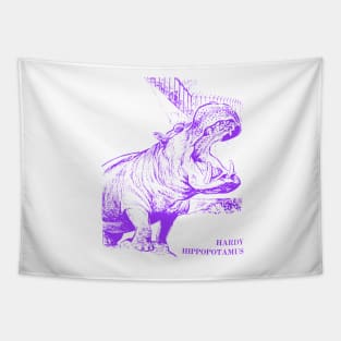 Hardy Hippopotamus Vintage Artwork in Purple Tapestry