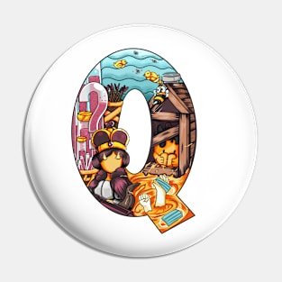 Initial Letter Q doodle art Pin