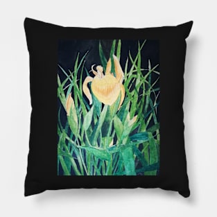 Yellow irises watercolour painting Pillow