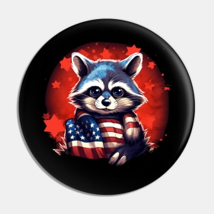 yES raccoon proudly American flaG Pin