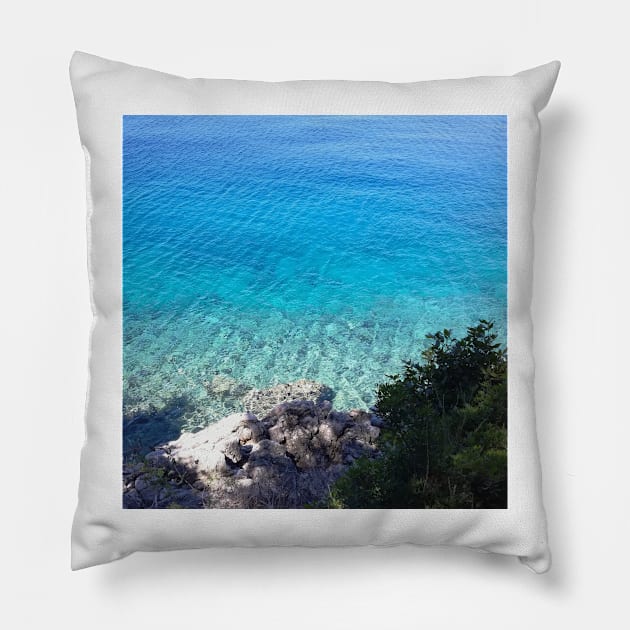 Clear Ocean Water Rocky Beach Photo Pillow by OneLook