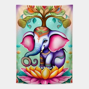 Ganesh elephant sitting on a lotus flower Tapestry