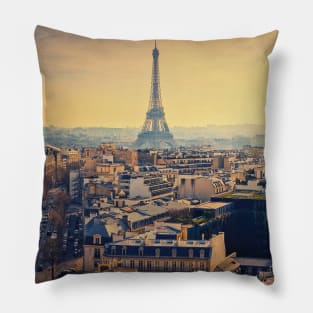 Foggy sunset view to the Eiffel Tower Pillow