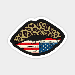 Leopard Patriotic Kiss,4th of July,American flag lips, Cheetah Pattern & American Kiss Magnet