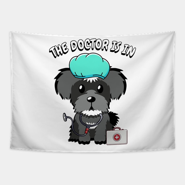 Cute schnauzer dog is a doctor Tapestry by Pet Station