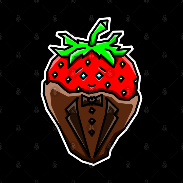 Cute and Happy Chocolate Dipped Strawberry in a Chocolate Tuxedo Gift - Chocolate Strawberry by Bleeding Red Paint