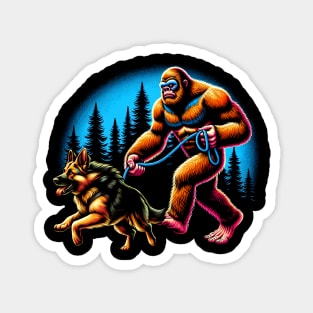 Bigfoot Walking German Shepherd Dog Tee for Lovers of Noble Dogs Magnet