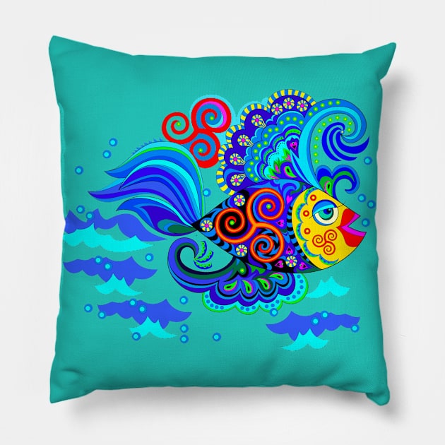 Fantastic fish with Celtic ornament Pillow by Artist Natalja Cernecka