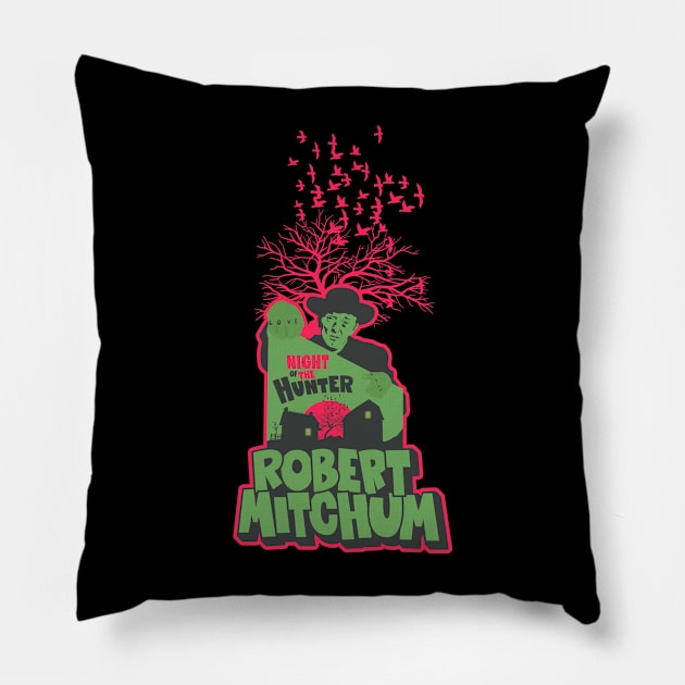 The Night of the Hunter: Captivating Robert Mitchum's Iconic Performance Pillow by Boogosh