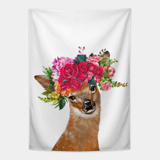 Flower Crown Baby Deer Tapestry by bignosework