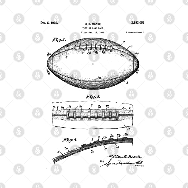 Football Patent - American Football Art - Black And White by patentpress